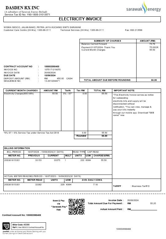 Malaysia Sarawak Energy business utility bill Word and PDF template PSD template